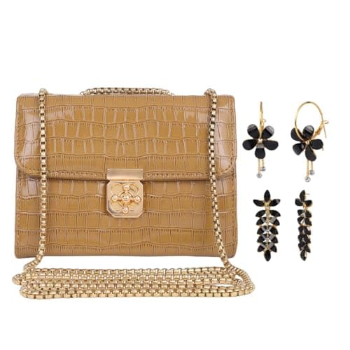 Pramadda Pure Luxury Elegant Gift combo set for women Sling Bag with Earrings | Rakhi Raksha Bandhan Gift For Sister Birthday Gift For Girls | Festival Diwali Christmas Gift Items.