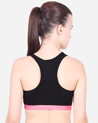 LACTRA Women's Sports Bra | Contrast Panel T-Back Sports Bra | Removable Padded Activewear Bra for Gym, Yoga, Running & Workout Black 5