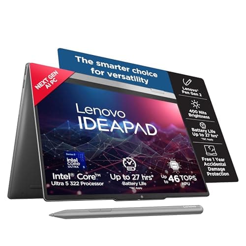 Lenovo IdeaPad 5 2-in-1 Convertible Laptop Intel Core Ultra 5 322 16GB RAM 512GB SSD 14" (35.5cm) WUXGA IPS Copilot+PC Windows 11 MS365 Basic+Office 2024 Lenovo Pen 2 1Yr ADP Grey 1.54Kg 83UG000HIN