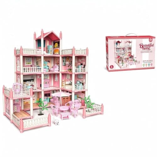 4-Story Dollhouse with 16 Rooms – Pretend Play House for Girls with Furniture & Accessories, DIY Building Toy Gift for Kids Age 3–10 Years 3