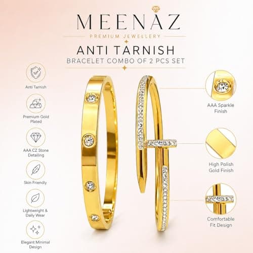 MEENAZ bracelet for women Bangles for women Stylish Bracelets for girls gold Kada for Woman Accessories Anti Tarnish Jewellery Stainless Steel Valentine gifts Combo 2 pcs girlfriend lovers 37 5