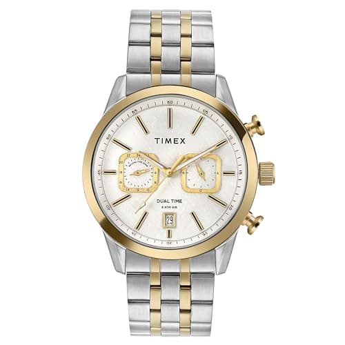 TIMEX Analog Watch for man with Silver-Tone Round Dial & Multicolor Stainless Steel Bracelet Band Water Resistant Men's Wrist Watches - TWEG17609