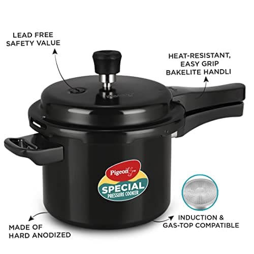 Pigeon by Stovekraft Induction Base Outer Lid Hard Anodised Aluminium Pressure Cooker Combo , 2 L and 3 L (Black) 4