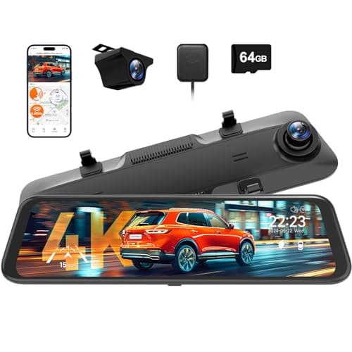 WOLFBOX G850 PRO 4K Rear View Mirror Dash Cam for Car Front and Rear with GPS, ADAS, BSD, 12" Touchscreen, 5.8GHz WiFi, Voice Control, G-Sensor, Loop Recording, 64GB Card Included