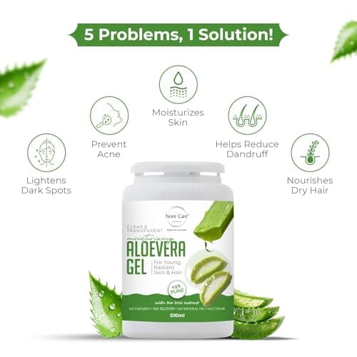 Noor Care INDIA Pure Aloe Vera Gel for Skin and Hair, 1000ml | Hydrates, Moisturizes & Soothes Irritated Skin| Pure & Natural Aloe Vera Gel for Face, Acne, Scars, Dark Circles & Sunburn 2