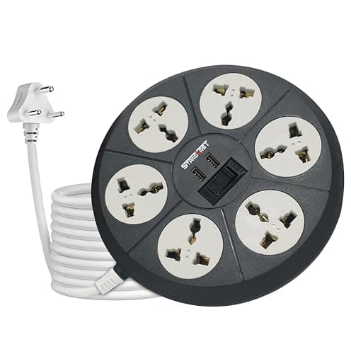 STANDLAST 6-Socket Extension Board with 2 USB (2.4A) | 10 Meter Surge Protector & 10A Spike Guard | Heavy Duty Extension Cord | Universal Socket Power Strip for Home,Office,TV, PC & Appliances - Grey