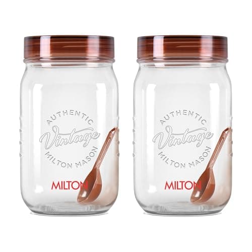 MILTON Vintage Plastic Storage Jar and Container Set, Airtight & BPA Free Containers for Kitchen Storage, Grocery Kitchen Container Stoarge, Multipurpose Transparent Jar, 1000 ML Each, Set of 2 2