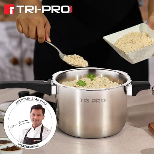 Bergner TriPro Triply Outer Lid Pressure Cooker 5 Litres, Bakelite Safe Grip Handle, Healthy Cooking, Even and Faster Heat Distribution, Easy to Clean, 2.5mm Thickness - Induction and Gas Stove Ready 2
