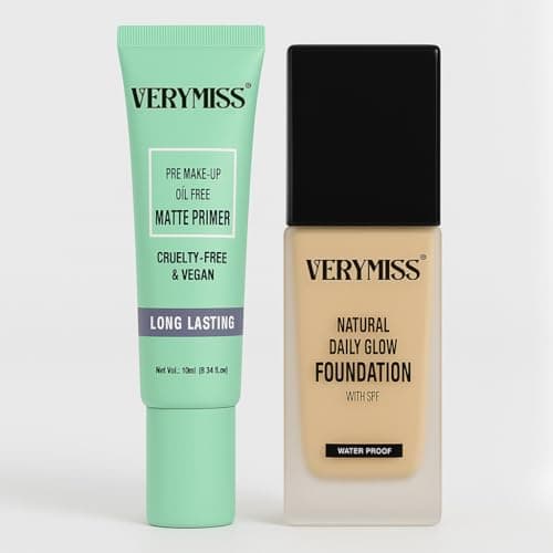Verymiss Waterproof Foundation & Primer Combo | Natural Finish, Long-Lasting & Lightweight | Pore Blurring + High Coverage Base