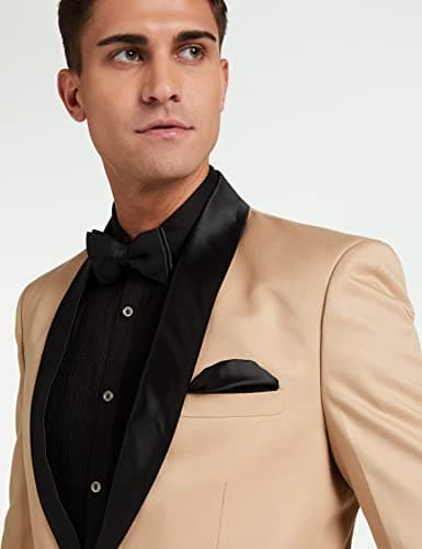 FAVOROSKI Designer Men's Slim Italian Fit Shawl Collar Tuxedo Suit Blazer (Beige, XL) 2