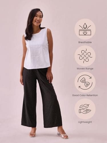 Go Colors Solid Viscose Basic Palazzo for Women | Mid Rise, Side Pockets, Black_LPZ7_Black_M 5