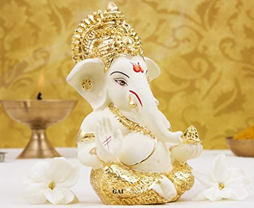 Gold Art India Ceramic Ganesh Idol for Car Dashboard Ganesha Murti Ganpati Idol for Home Decor Puja Lord Ganesh Statue Gift for Office Desk Puja Room Figurine 3.5 x 2 inch,1 Idol 2