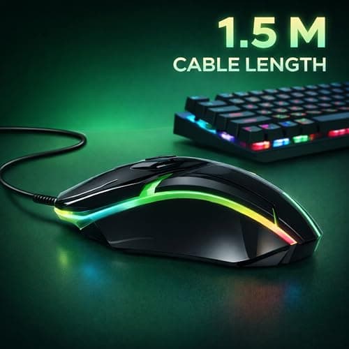 Ant Globe 12 Wired Optical Gaming Mouse - 2400 DPI High-Precision Sensor, Multicolour RGB Backlight, 4 Responsive Buttons, Ergonomic Lightweight Design for PC, Mac, Laptop & Desktop (Black) 5