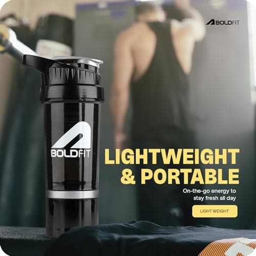 Boldfit Gym Shaker For Protein Shake Leakproof Shaker Bottles For Supplements With Extra Compartment, Pre-Workout & BCAA, Protein Shake Bottle, Gym Bottle For Men And Women Black - 500 ml 4
