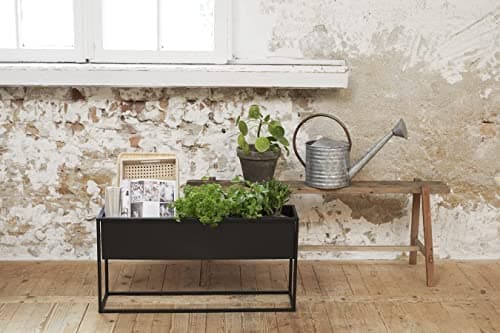 Indian Decor 48445 Indoor Low Plant Pot in Industrial Design, Metal Raised Bed for Flowers, Plants & Herbs, Black Flower Box for Indoor & Outdoor, 80x20x40cm - Black 2