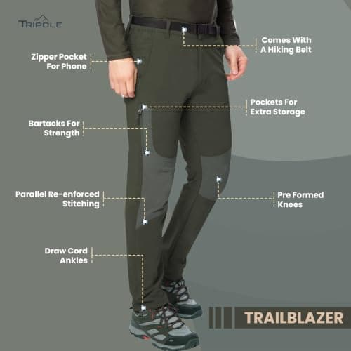 TRIPOLE Trailblazer Trekking and Hiking Pants and Cargo for Outdoors and Travelling (in, Alpha, XL, Regular, Army Green) 2