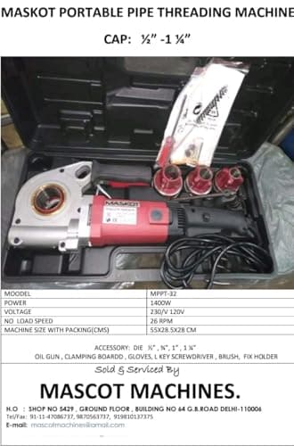 MASKOT Portable Pipe Threading Machine MPPT-32 | 1400W | ½” to 1 ¼” Capacity | Industrial Electric Threader with Case & Accessories 5