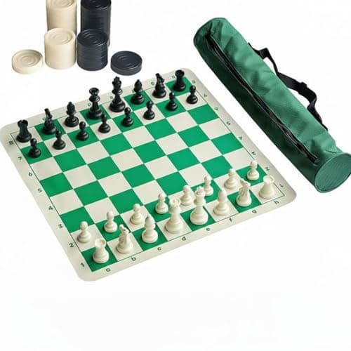 UJEAVETTE Zippered Portable Chess Set Carrying Bag Travel Chess Board with Handles Game Kit, Chess and Checkers