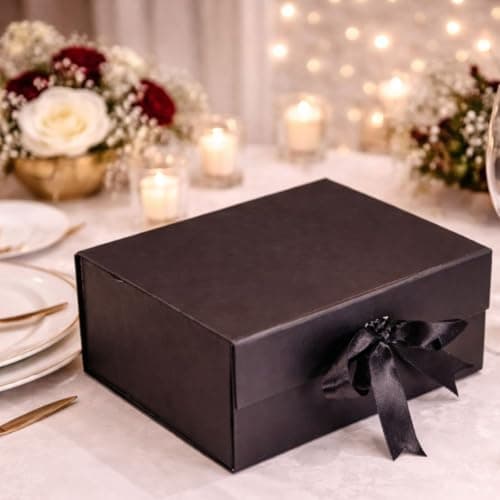 SATYAM KRAFT 1 Pcs Multipurpose Decorative Black gift box with Ribbon for packing Empty Gift Hamper for Presents Wedding Reusable Gift Packing Return Gift Surprise(BLack Cardboardbox) 3