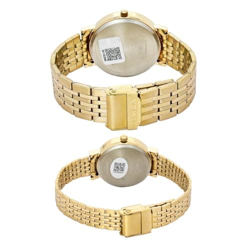TIMEX Analog Watch for Couple with Blue Round Dial & Gold Stainless Steel Bracelet Band Water Resistant Pair's Wrist Watches - TW00PR337 3