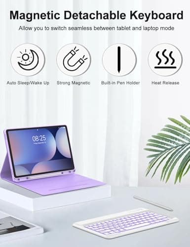 Keyboard Case for Samsung Galaxy Tab S10+ Plus / S9+ Plus / S9 FE+ Plus 12.4 Inch Case with Backlight Keypad, Galaxy Tablet Folio Cover with Detachable Backlit Key Board for Samsung 12.4'' Tab, Purple 5