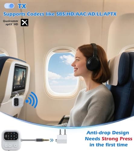 Airplane Bluetooth Adapter with AptX Low Latency, Supports 2 Headphones, WISTAR 3.5mm AUX Wireless Transmitter Receiver for TV, Car, Stereo, Gym 2