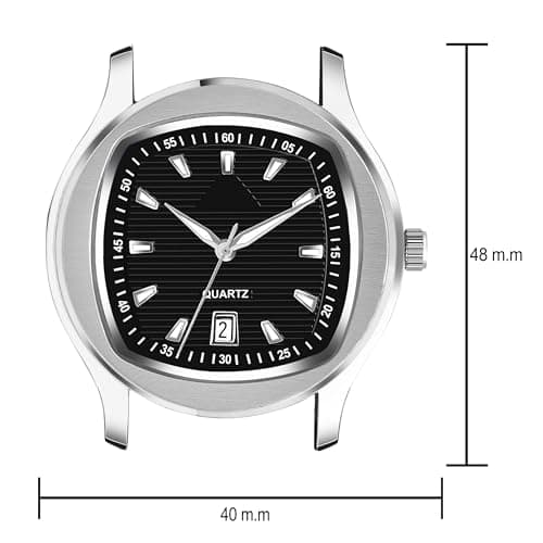 styledose Men’s Analog Quartz Watch with Date Display, Stainless Steel Square Case, Black Textured Dial, Silicone Strap, 40mm Casual & Formal Wrist Watch for Men (Black) 4