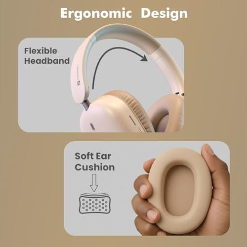 Portronics Muffs M6 Over Ear Wireless Bluetooth Headphone with Upto 40 Hours Playtime, Dual Pairing, 40mm Driver, HD Mic, Bluetooth 5.4V, Foldable Design, Type C Fast Charging (Biege) 6