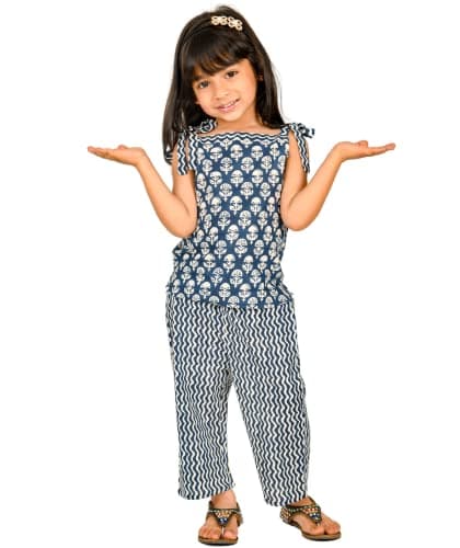 Tiny Bunnies Baby Girls' Clothes Cotton Top Pant Set 3-4 Years White Blue Kids Birthday Party Dresses Children Stylish Summer Wear Shoulder Tie Outfit 5