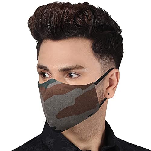 MASQ By Q-One Camouflage 4 Layer, Reusable, with Ear Adjusters, Anti-Bacterial (BFE>99%) Cotton Cloth Face Mask for Men, Boys (Large, Black-Green-Camouflage, Pack of 6), Without Valve 2
