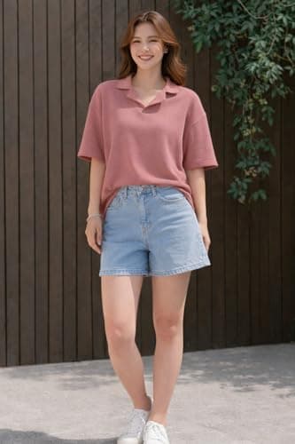 Zilcon Oversized Tshirts for Women V-Neck Summer Short Sleeve Casual Loose Top (Pink_M (m)) 4