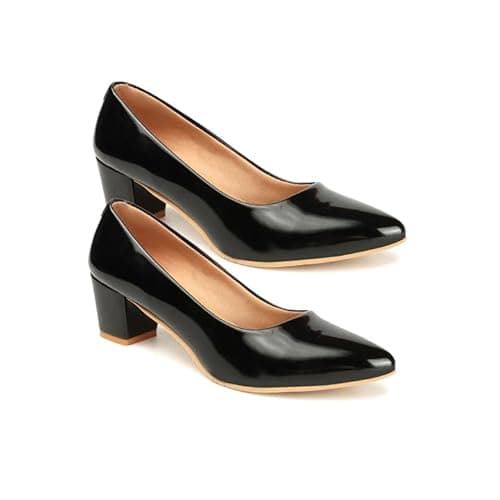Buy Tale Women’s Black Block Heel Pumps | Comfortable Slip-On Office Wear, Black-7