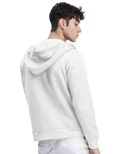 LAZYCHUNKS® Men's Hooded Sweatshirt with Zipper | Cotton Blend Full Sleeve Hoodie Jacket | Regular Fit Winter Sweatshirt with Kangaroo Pocket | Casual Hooded Jacket for Men White 2