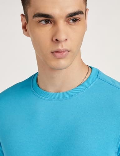 Amazon Brand - Symbol Men's Regular fit Solid Sweatshirt (AW18MNSSW01F_Aqua Blue_Large) 4
