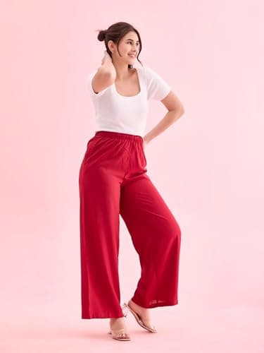 GO COLORS Women Red Mid Rise Viscose Basic Palazzo - 2XL 4