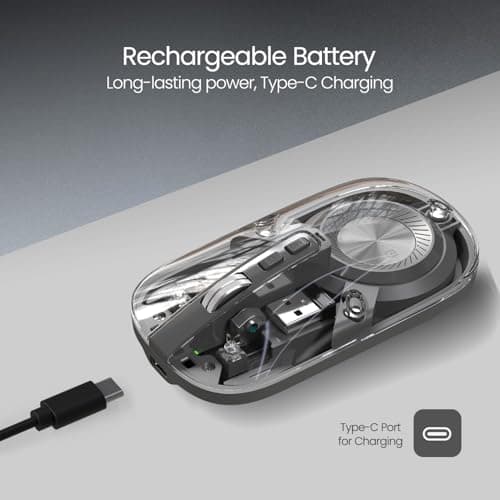 Portronics Toad 8 Transparent Wireless Bluetooth Mouse with Dual Wireless (BT + 2.4 GHz), Rechargeable Battery, Noise-Free Clicking, Show/Hide Desktop, Multi-Device Pair, Adjust Sensitivity (Grey) 3