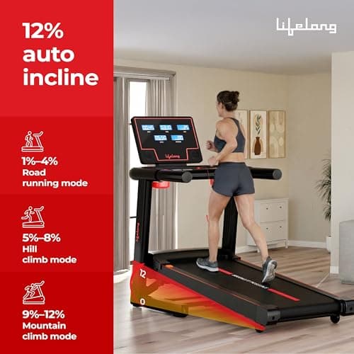 Lifelong 5HP Foldable Treadmill for Home | Home Workout Equipment | LED Display | 12% Auto Incline | 14 km/h Speed | 12 Preset Programs | Hydraulic Fold | Bluetooth & FitShow App | 110kg Max Weight 3