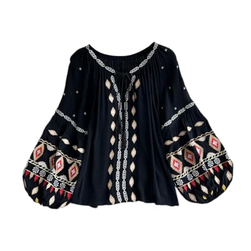 Meadawgs® Embroidery Blouse for Women Trendy Ethnic Shirt for Street Black|Clothing, Shoes & Accessories | Womens Clothing | Tops & Blouses|1 Women Embroidery Blouse 2