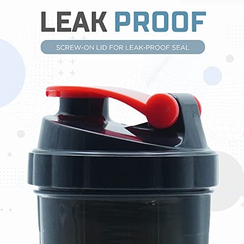 SOLARA 650 ML Protein Shaker Bottle, Gym Bottle, Two layer Extra storage for Protein Powder & Nuts | Mobile app with 50+ Home fitness videos eBooks | Black & Red (Tritan, Pack of 1) 5