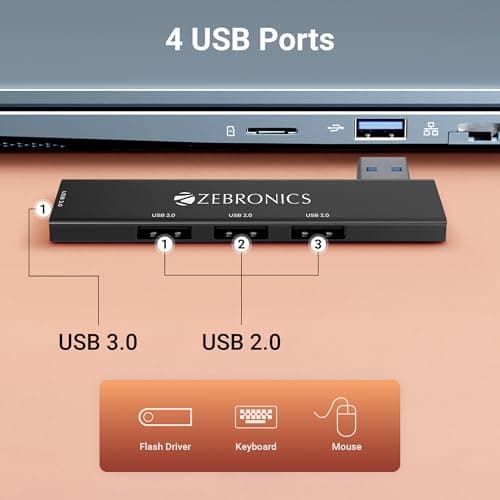 ZEBRONICS 210HB, 4 in 1 USB Hub, USB 3.0, 4 USB Ports, Speeds Upto 5 Gbps, Metal Body, for Mac | Laptops 3