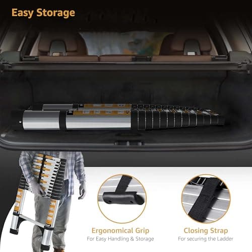 Equal 20.5 FT Portable & Compact Foldable Aluminium Telescopic Ladder | 2 Triangle Stabilizers | EN131 Certified | 2-Year Warranty | Heavy-Duty Ladder for Industrial & Commercial Use (6.2m / 15 Steps) 4