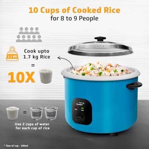 V-Guard VRC 2.8-Litre Electric Rice Cooker with 1000 W Power, 2 Pots, Spatula, Rice Separator | 5-Year Heating Plate & 2-Year Product Coverage by V-Guard | Automatic Cooking with Double-Layer Body & C 5