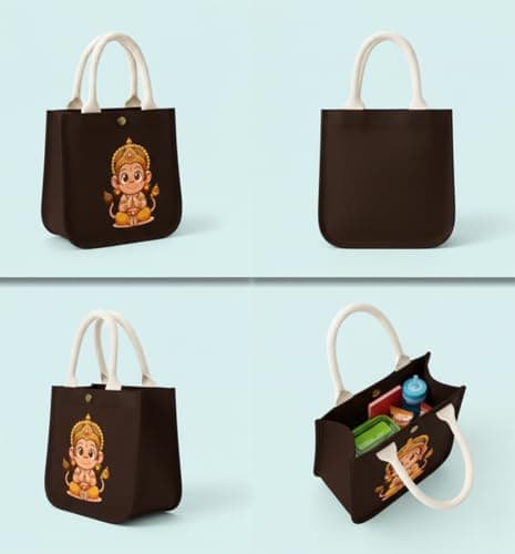 HOBBY INDIA Kids Lunch Bag | Cute & Stylish Mini Tiffin Bag for Boys & Girls | Cute Cotton Cartoon Design I Perfect For Picnic Tuition School, Preschool & Playschool (Hanuman) 3