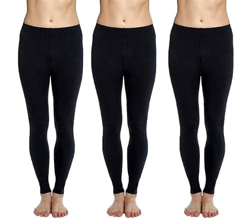 100LUCK Women's High Waist Cotton Lycra Ankel Lenght Leggings, Soft Lightweight Leggings for Women Combo Pack of 3 (in, Numeric, 32, Regular, Standard, Black)