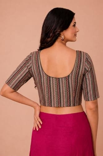 Amazon Brand - Anarva Women's Premium Cotton Tribal Print Strechable Readymade Saree Blouse | U-Neck Ethnic Wear for Festive and Party Look | Katori Cut (cup-blouse-tribal-black-2xl) 4