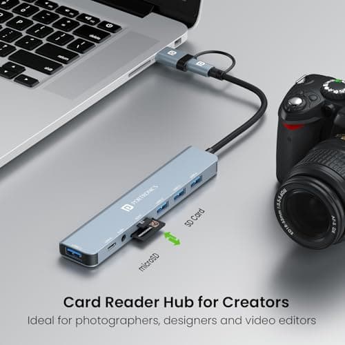 Portronics Mport 8 Plus Dual Plug 8-in-1 Docking Station/Hub with AUX, USB 3.0, microSD/SD Card Reader, Type-C Data, USB 2.0, Type-C and USB Plug for Laptop, Mac, PC (Grey) 4