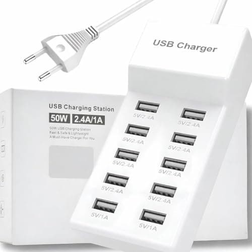 USB Charger Station 10 Port, Desktop Multi Port USB Charger Hub,with Rapid Charging Auto Detect Technology Safety Guaranteed Compatible with iPhone, iPad, Tablet & Multiple Device