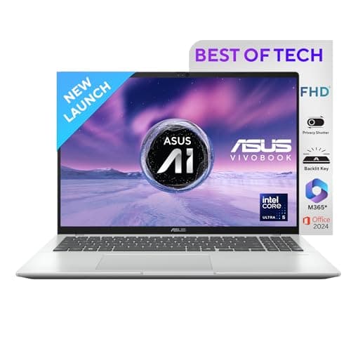 ASUS Vivobook 16, Smartchoice, Intel Core Ultra 5 Series 2, 16GB RAM, 512GB SSD, FHD+ 16", Windows 11, Office Home 2024, Silver, 1.88kg, X1607CA-MB142WS, Intel iGPU, M365 Basic (1Year)* Laptop