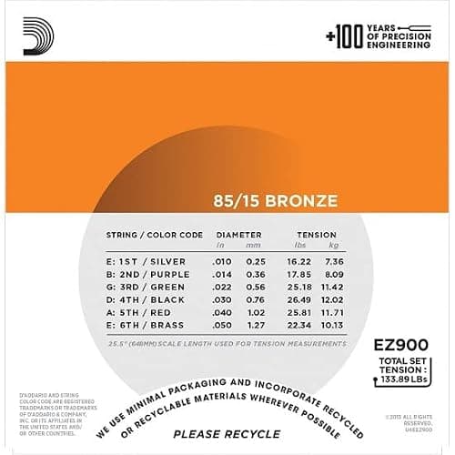 D'Addario Bronze Acoustic Guitar Strings_{.010-.050_Extra Light Gauge}_Stainless Steel Material 2