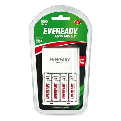 Eveready Rechargeable AA Battery with Charger, 600 mAh, 1.2V NiMH, Rechargeable Up to 1000 Times*, Ideal for Trimmers, Toys, Cordless Phones, Gaming Controllers etc, Pack of 4